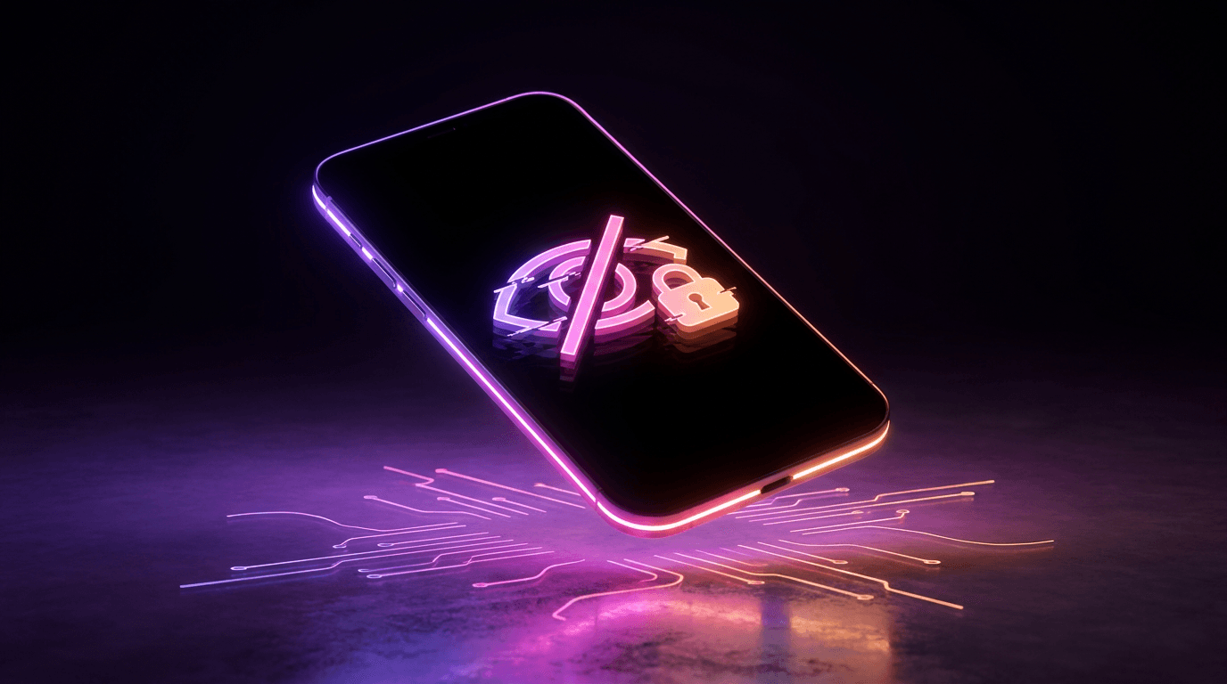 Smartphone dissolving into glowing digital code and data streams