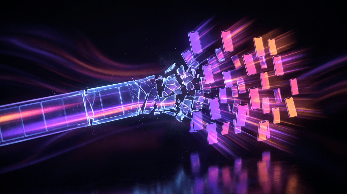 Futuristic video editing timeline extracting dynamic clips from a glowing data stream