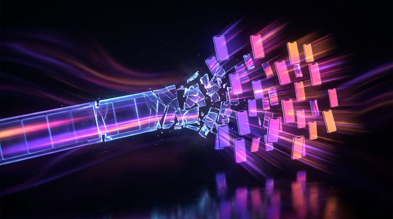 Futuristic video editing timeline extracting dynamic clips from a glowing data stream