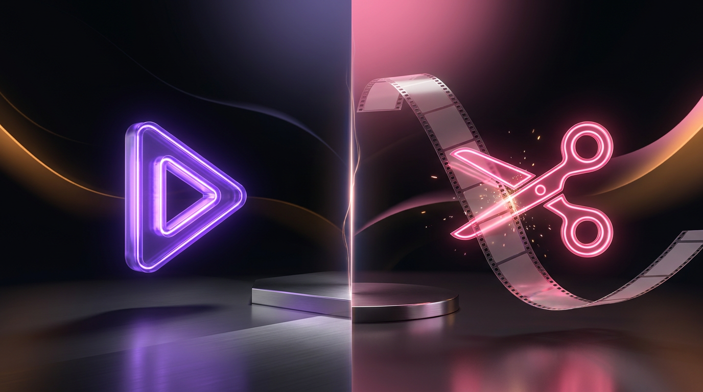 Glowing AI processor chip intersecting with a professional podcast microphone on a dark background.