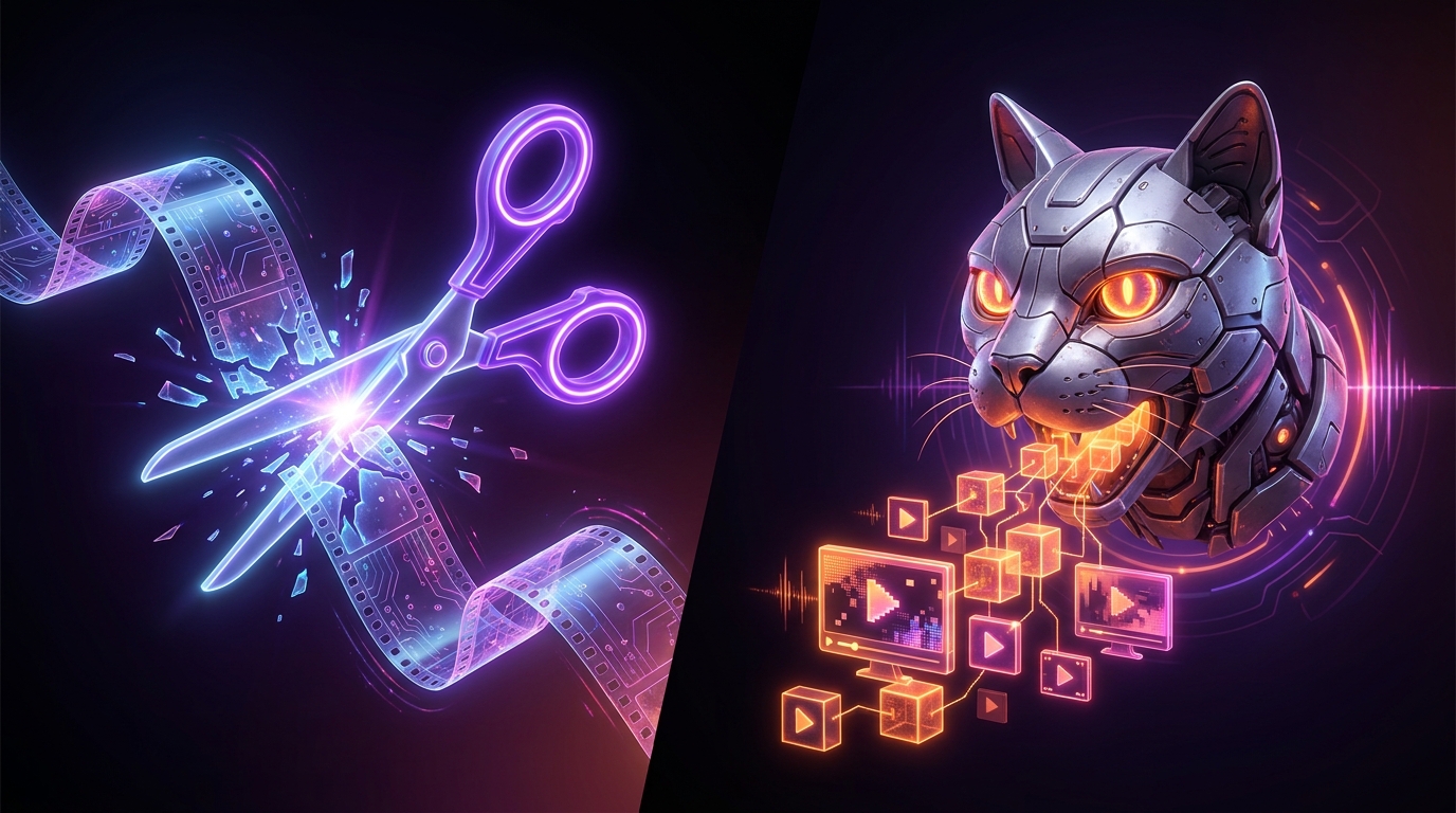 Two glowing futuristic computer processors on a motherboard with neon purple and orange accents