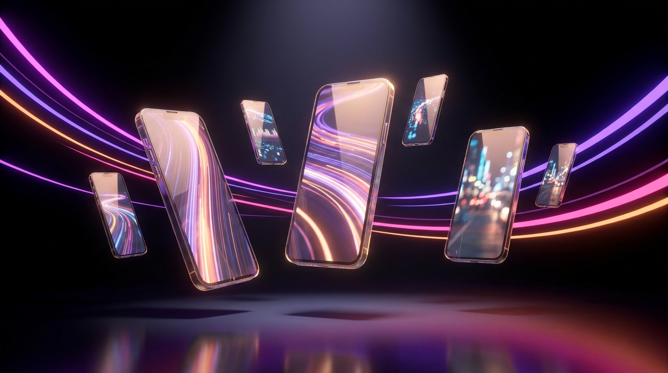 Glowing smartphone splitting a long video timeline into short vertical clips